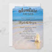 愛らしいビーチ、波、船酔い退職パーティー 招待状 (正面)