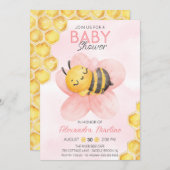 愛らしいビーピンクのフローラ女の子の赤ちゃんシャワー 招待状 (正面/裏面)