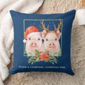 愛らしいピグカップルのクリスマス クッション (ブランケット)