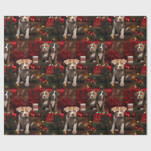 愛らしいピッティーズ豊かな赤いクリスマス愛犬家 ラッピングペーパー (フラット)