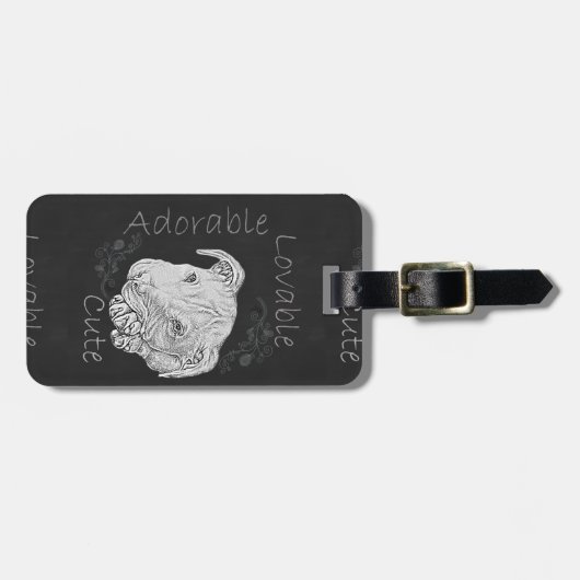 愛らしいピットブルのチョークのスケッチ ラゲッジタグ (正面横)