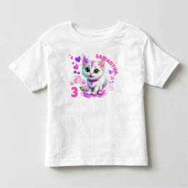 愛らしいピンクと白の子猫とハートの誕生日 トドラーTシャツ