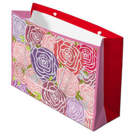 愛らしいピンクと赤の色のブロックバラ ラージペーパーバッグ