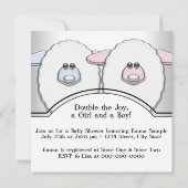 愛らしいピンクと青の羊の双子の赤ちゃんシャワー 招待状 (裏面)