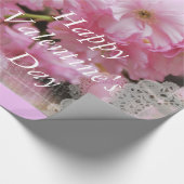 愛らしいピンクのさくらんぼ花ハッピーバレンタインデー ラッピングペーパー (角)