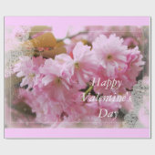 愛らしいピンクのさくらんぼ花ハッピーバレンタインデー ラッピングペーパー (フラット)