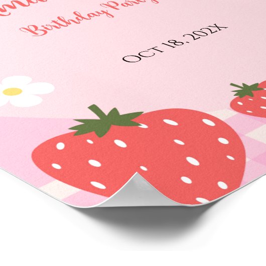 愛らしいピンクのイチゴ誕生日 ポスター (角)