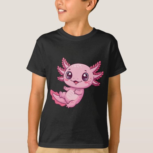 愛らしいピンクのウーパールーパー キッズTシャツ Tシャツ (正面)