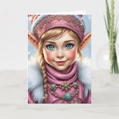 愛らしいピンクのエルフ | メリークリスマス パーソナライズ シーズンカード (正面)