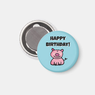 愛らしいピンクのキャラクター豚の誕生日 マグネット
