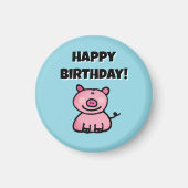 愛らしいピンクのキャラクター豚の誕生日 マグネット (正面)