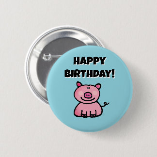 愛らしいピンクのキャラクター豚の誕生日 缶バッジ
