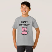 愛らしいピンクのキャラクター豚の誕生日 Tシャツ (正面フル)