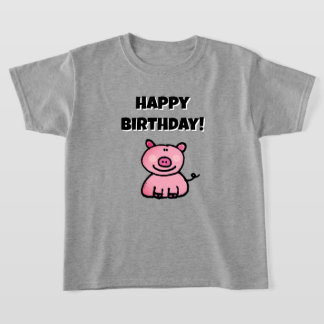 愛らしいピンクのキャラクター豚の誕生日 Tシャツ
