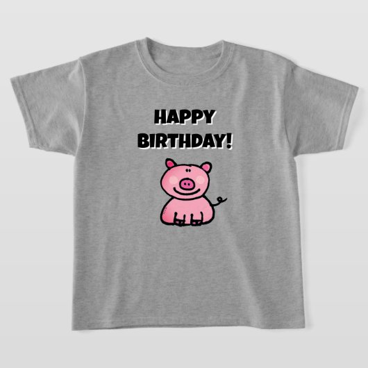 愛らしいピンクのキャラクター豚の誕生日 Tシャツ (レイダウン)