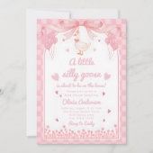 愛らしいピンクのギンガムリボン フラワーベビーガール 招待状 (正面)