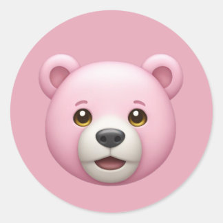 愛らしいピンクのクマ絵文字 ラウンドシール