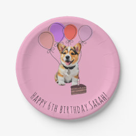 愛らしいピンクのコーギーの誕生日カスタマイズ可能 ペーパープレート