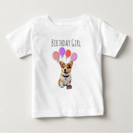 愛らしいピンクのコーギーの誕生日ガール ベビーTシャツ