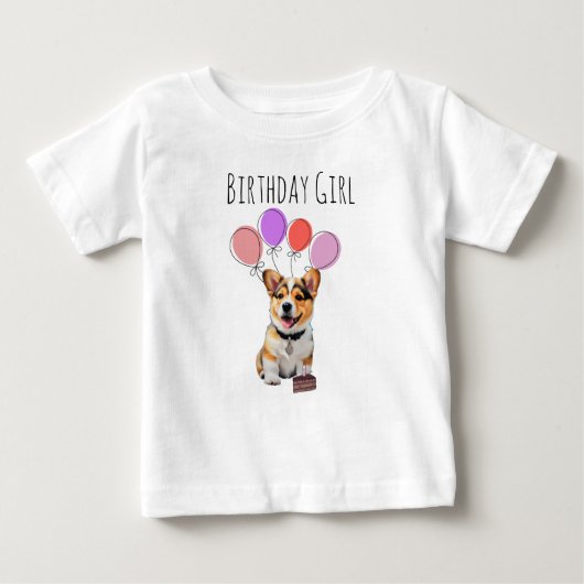 愛らしいピンクのコーギーの誕生日ガール ベビーTシャツ (正面)