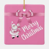 愛らしいピンクのサンタメリークリスマス セラミックオーナメント (裏面)