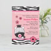 愛らしいピンクのシマウマのベビーシャワー招待状 招待状 (スタンド正面)