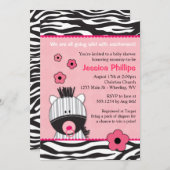 愛らしいピンクのシマウマのベビーシャワー招待状 招待状 (正面/裏面)