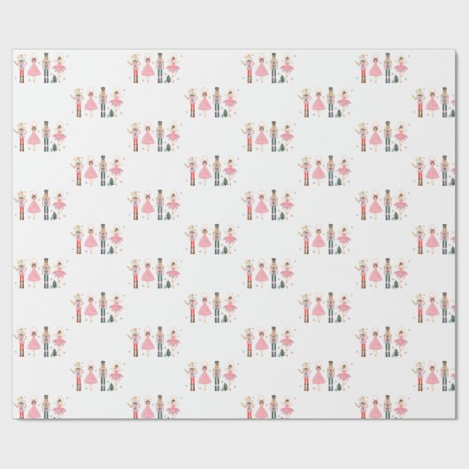 愛らしいピンクのナツクラッカークリスマスホリデーギフト ラッピングペーパー (フラット)
