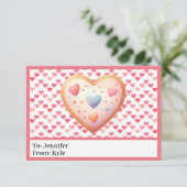 愛らしいピンクのハート写真ミニスクールバレンタイン カード (スタンド正面)