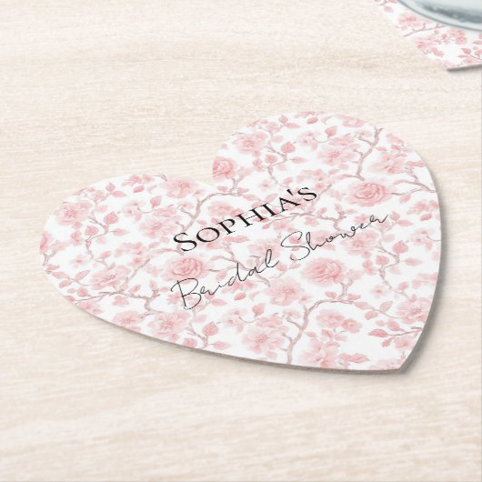 愛らしいピンクのバラの花の結婚前お披露目会 ペーパーコースター (アングル)