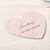 愛らしいピンクのバラ色のパール ブライダルシャワー ペーパーコースター (アングル)