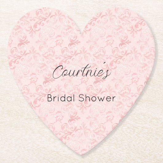 愛らしいピンクのバラ色のパール ブライダルシャワー ペーパーコースター (正面)