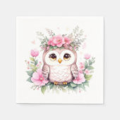 愛らしいピンクのフクロウの女の子の赤ちゃんシャワー スタンダードカクテルナプキン (正面)