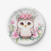 愛らしいピンクのフクロウの女の子の赤ちゃんシャワー ペーパープレート (正面)