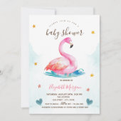 愛らしいピンクのフラミンゴの星とハートのベビーシャワー   招待状 (正面)