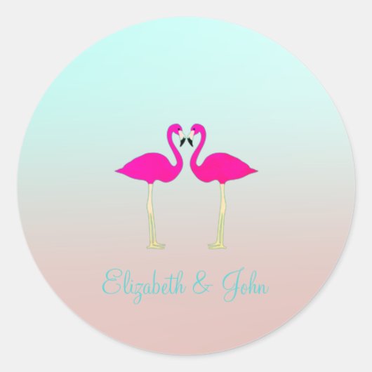 愛らしいピンクのフラミンゴパーソナライズされたス ラウンドシール (正面)