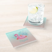 愛らしいピンクのフラミンゴパーム葉の ガラスコースター (アングル)