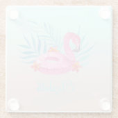 愛らしいピンクのフラミンゴパーム葉の ガラスコースター (裏面)