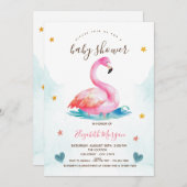 愛らしいピンクのフラミンゴ星ハート赤ちゃんシャワー 招待状 (正面/裏面)