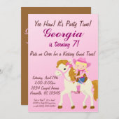 愛らしいピンクのブロンド女性のカーボーイ誕生パーティー招待状 招待状 (正面/裏面)