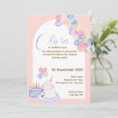 愛らしいピンクのプリンセス誕生日カード 女の子へ 招待状 (スタンド正面)