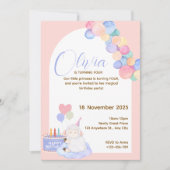 愛らしいピンクのプリンセス誕生日カード 赤ちゃんの女の子へ 招待状 (正面)