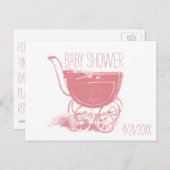 愛らしいピンクのベビーガールキャリッジレトロベビーシャワー インビテーションポストカード (正面/裏面)