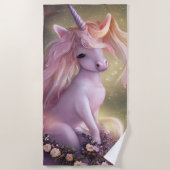 愛らしいピンクのベビーユニコーン ビーチタオル (正面)