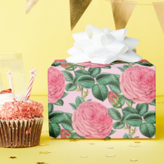 愛らしいピンクのヴィンテージバラの切り離しまたはギフト ラッピングペーパー (誕生日パーティー)
