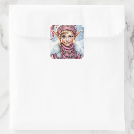 愛らしいピンクの小妖精や小人フェスティバルクリスマス スクエアシール (バッグ)