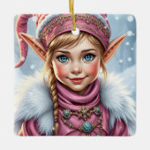 愛らしいピンクの小妖精や小人フェスティバルクリスマス セラミックオーナメント (正面)