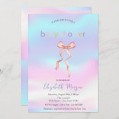 愛らしいピンクの弓ホログラフィックベビーシャワー 招待状 (正面/裏面)