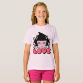 愛らしいピンクの星目少女 – LOVE Tee Tシャツ (正面フル)