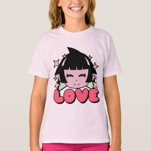 愛らしいピンクの星目少女 – LOVE Tee Tシャツ (正面)